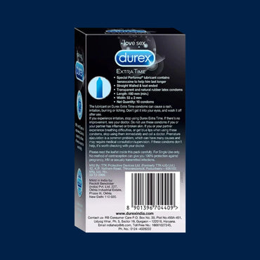 Durex Extra Time Condoms - Long Lasting, Extended Pleasure (Pack of 10)