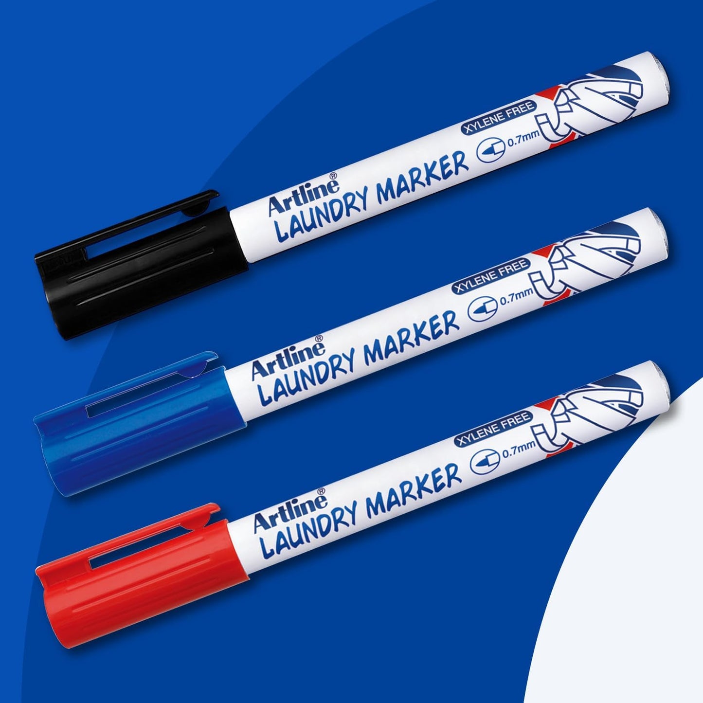 Artline Laundry Fabric Markers Permanent For Clothes, Instant Dry High Density Ink For Bright Cloth, 0.7 mm Fine Tip - Black, 12 Pack