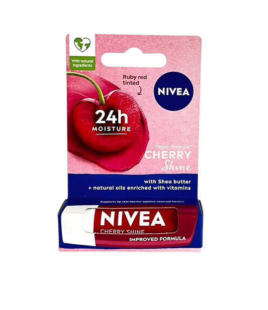NIVEA Cherry Shine 4.8g Lip Balm|24 H Melt in Moisture Formula|Natural Oils|Glossy Finish,4.8 g (Pack of 1)