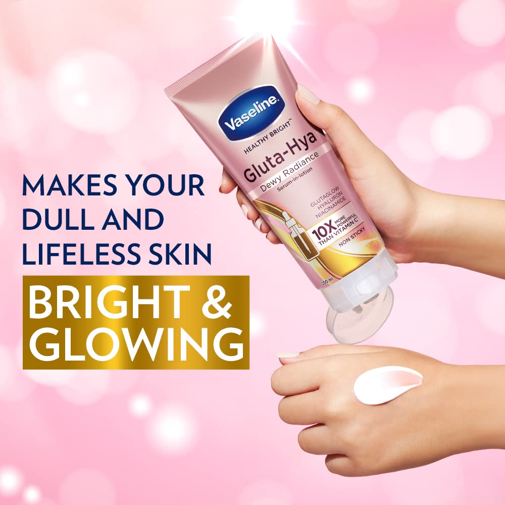 Vaseline Gluta-Hya Dewy Radiance Lotion for Face & Body | Gives Brighter Skin | Glutathione & Niacinamide Infused Moisturizer, 200ml