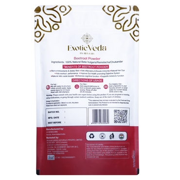Beetroot Powder back Exotic veda 100g