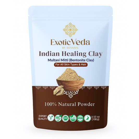 Exotic Veda Multani Mitti Powder (100g) – 100% Pure Natural Bentonite Clay for Skin Cleansing, Exfoliating & Detoxifying