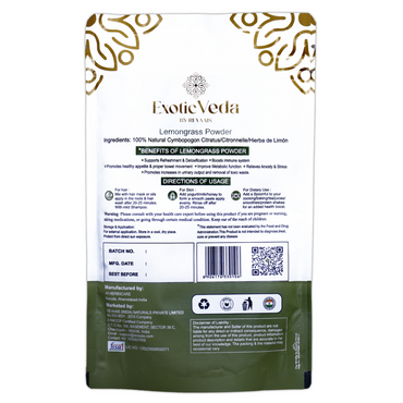 Exotic Veda Lemongrass Powder 100g back Side
