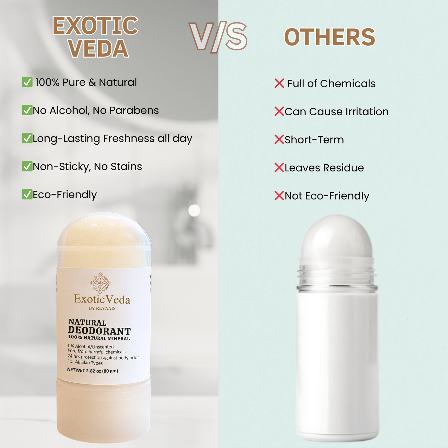 Natural Crystal Roll-On Deodorant – Aluminum-Free, Fragrance-Free, 80g