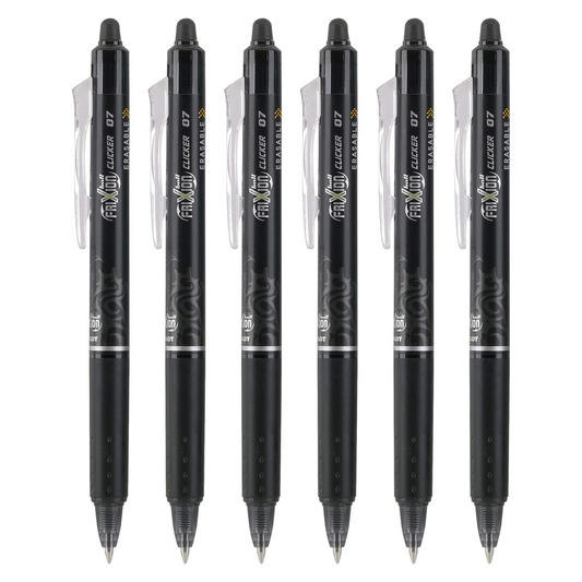 PILOT FriXion Ball Clicker Retractable Erasable Gel Pen, Fine Point, 0.7mm, Black Ink, 6 Count