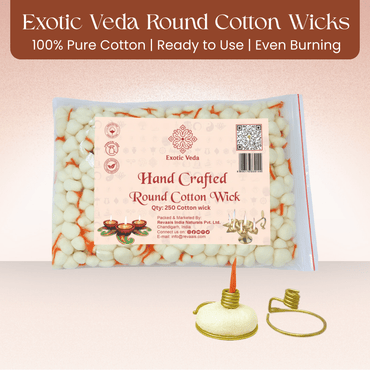 Premium Round Cotton Wick with Brass Wick Holder, Pack of 250 Round Cotton Wick for Pooja, Rituals, and Spiritual Use, Eco-Friendly, Durable, and Long-Lasting