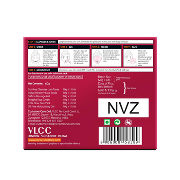 VLCC Party Glow Facial Kit Back Side – Ingredients, Usage Directions & Benefits