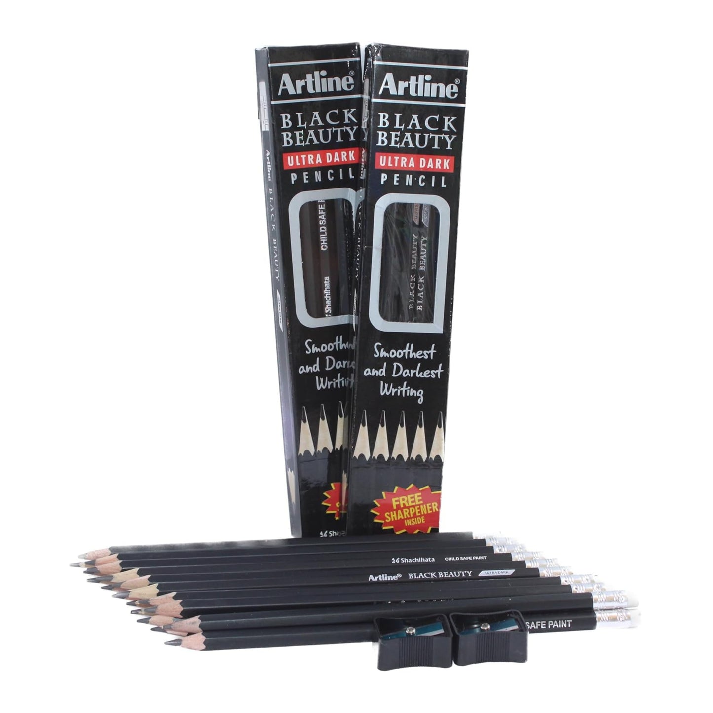 Artline Dark Pencil Pack of 2 | Bold Graphite Lead | Includes Sharpener | Ideal for Writing & Drawing