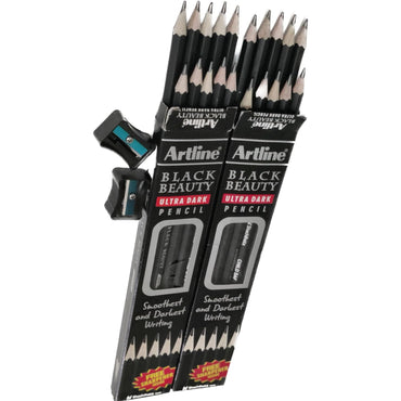 Artline Dark Pencil Pack of 2 | Bold Graphite Lead | Includes Sharpener | Ideal for Writing & Drawing