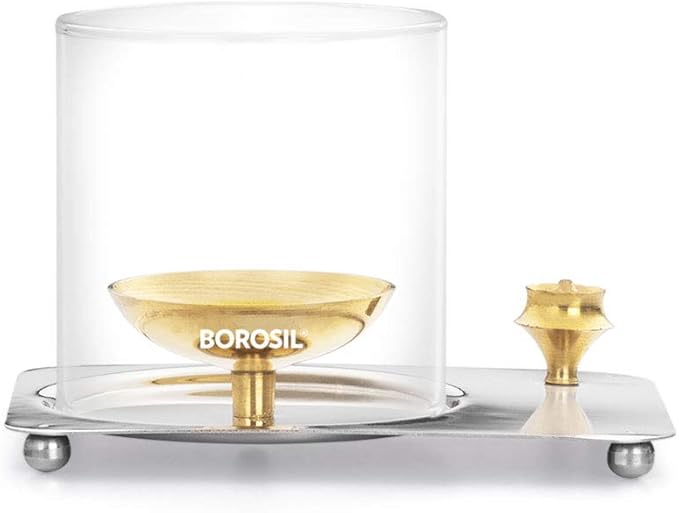 Borosil Glass Aarti Diya Golden revaais Oil Lamp for Pooja & Home Decor | Traditional & Decorative Diya for Spiritual Spaces