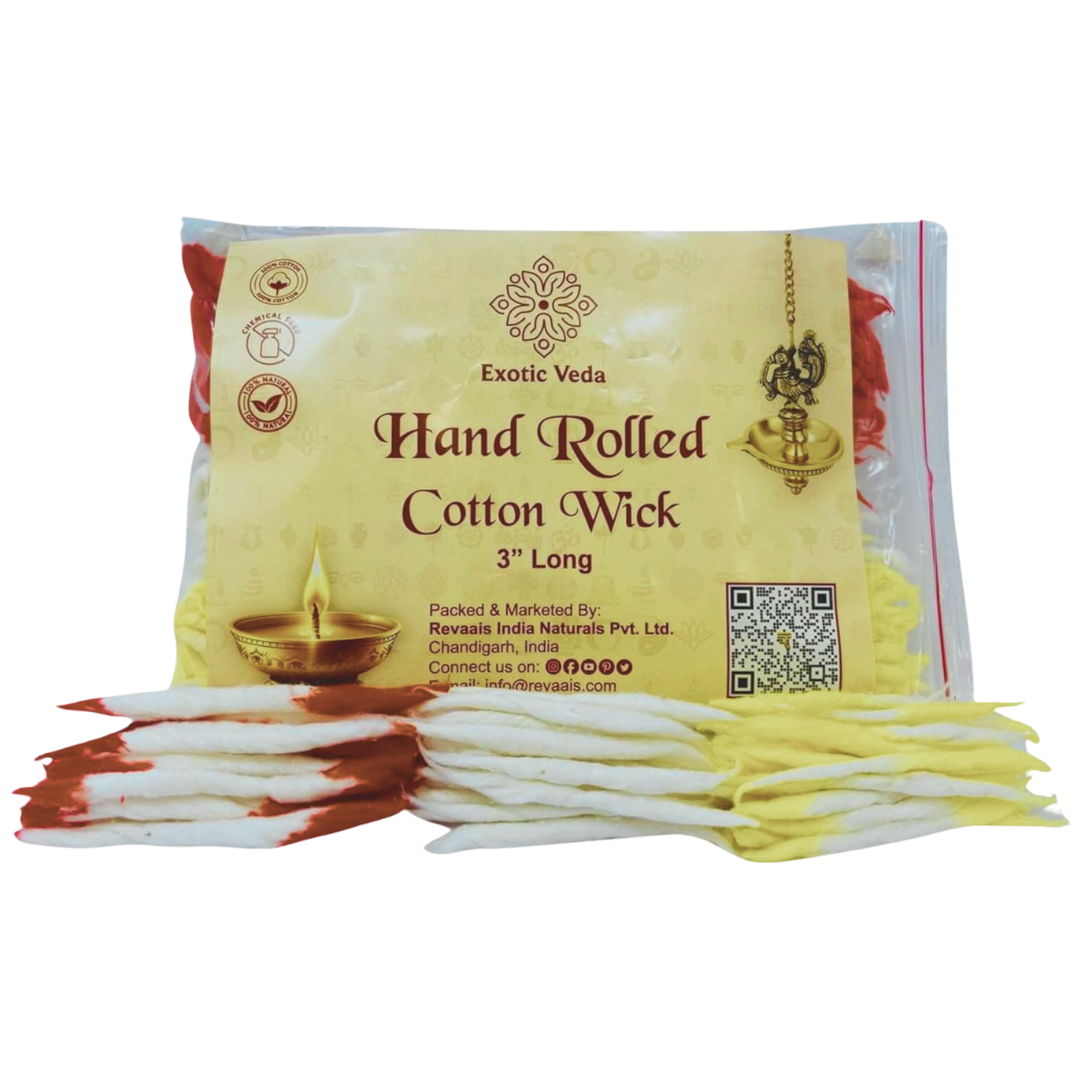 Premium Long Cotton Wick with Two Brass Wick Holder for Pooja Items, Luxury Organic Cotton Wicks for Puja Thali, Pooja Wick Set, 210 Pieces, Decorative and Clean-Burning