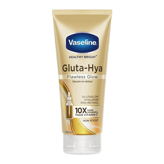 Vaseline Gluta-Hya Flawless Glow Lotion for Face & Body | Gives Brighter Skin | Glutathione & Pro-Retinol Infused Moisturizer, 200ml -revaais