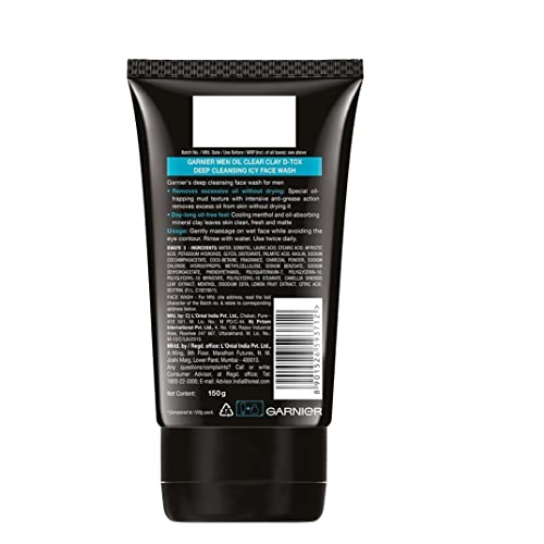 Back of Garnier Men Oil Clear Face Wash Tube – Ingredients, Directions & Expiry Info