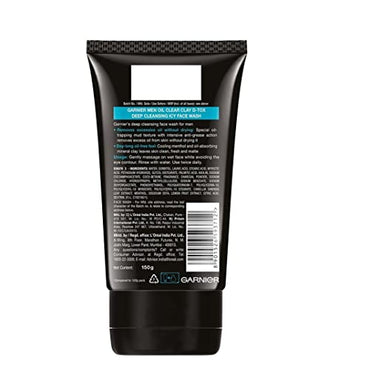 Back of Garnier Men Oil Clear Face Wash Tube – Ingredients, Directions & Expiry Info