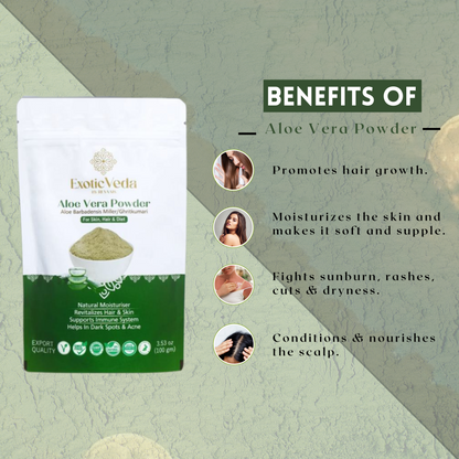 Pure Aloe Vera Powder Natural Herbal Supplement for Skin & Hair Care (100g) - Exotic Veda