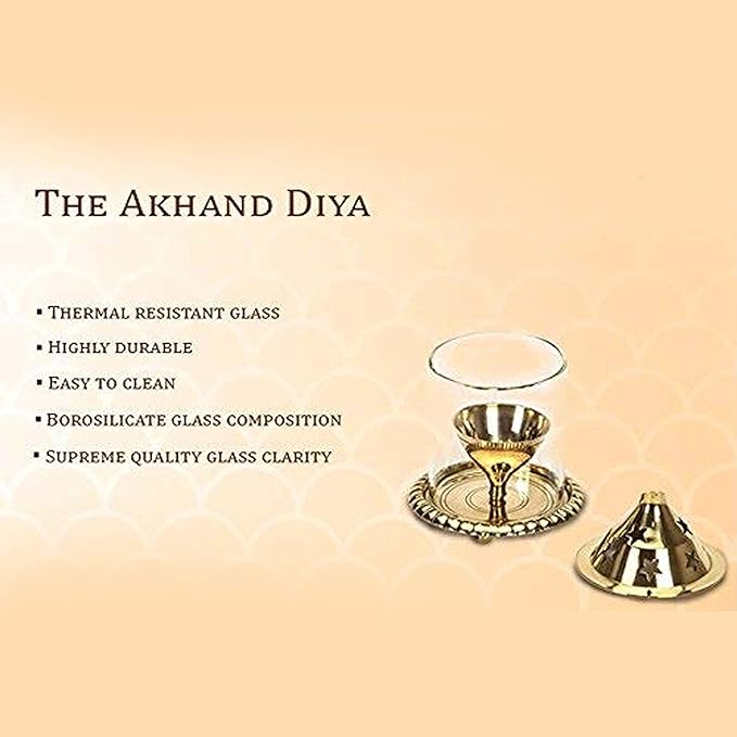 Borosil Akhand Diya (Medium, Brass) – Durable & Bright Oil Lamp | Easy to Clean & Long-Lasting Traditional Diya