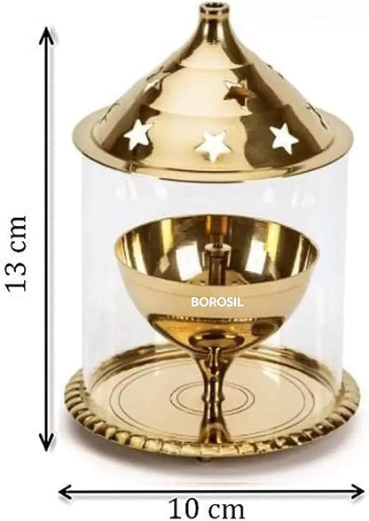 Borosil Akhand Diya (Medium, Brass) – Durable & Bright Oil Lamp | Easy to Clean & Long-Lasting Traditional Diya