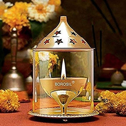 Borosil Akhand Diya (Medium, Brass) – Durable & Bright Oil Lamp | Easy to Clean & Long-Lasting Traditional Diya