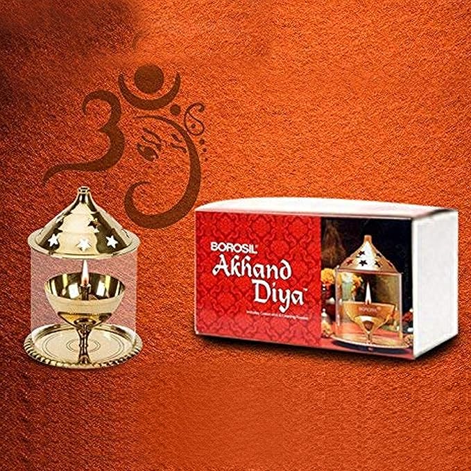 Borosil Akhand Diya (Medium, Brass) – Durable & Bright Oil Lamp | Easy to Clean & Long-Lasting Traditional Diya