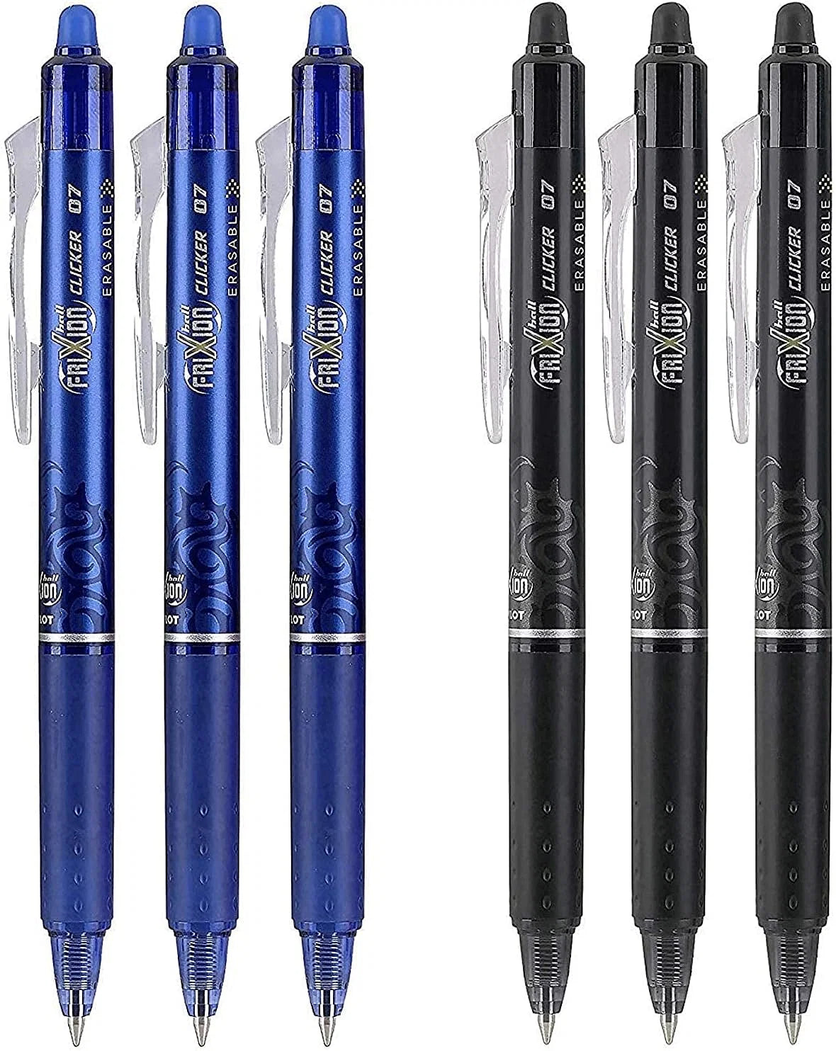 Pilot FriXion Clicker 0.7mm Erasable Gel Pens – Fine Point (6-Pack, Black/Blue) | Smooth Writing & Mistake-Free Erasing