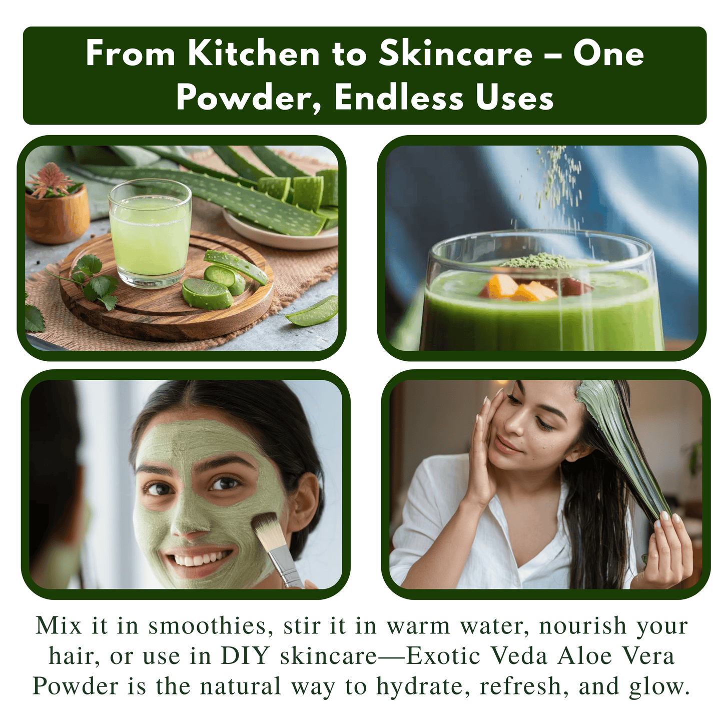 Pure Aloe Vera Powder Natural Herbal Supplement for Skin & Hair Care (100g) - Exotic Veda