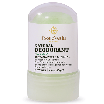 Aloe Vera Alum Roll-On Deodorant, hypoallergenic deodorant, alcohol-free and aluminum-free, 80g, for gentle odor protection.