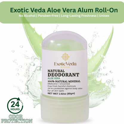  Aloe Vera Alum Roll-On Deodorant, hypoallergenic deodorant, alcohol-free and aluminum-free, 80g, for gentle odor protection.