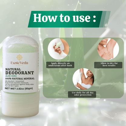  Aloe Vera Alum Roll-On Deodorant, hypoallergenic deodorant, alcohol-free and aluminum-free, 80g, for gentle odor protection.