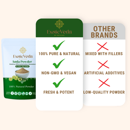 Organic Amla Powder by Exotic Veda – Herbal Supplement for Immunity, Hair Growth, and Detoxification,Vegan, Non-GMO (100g)