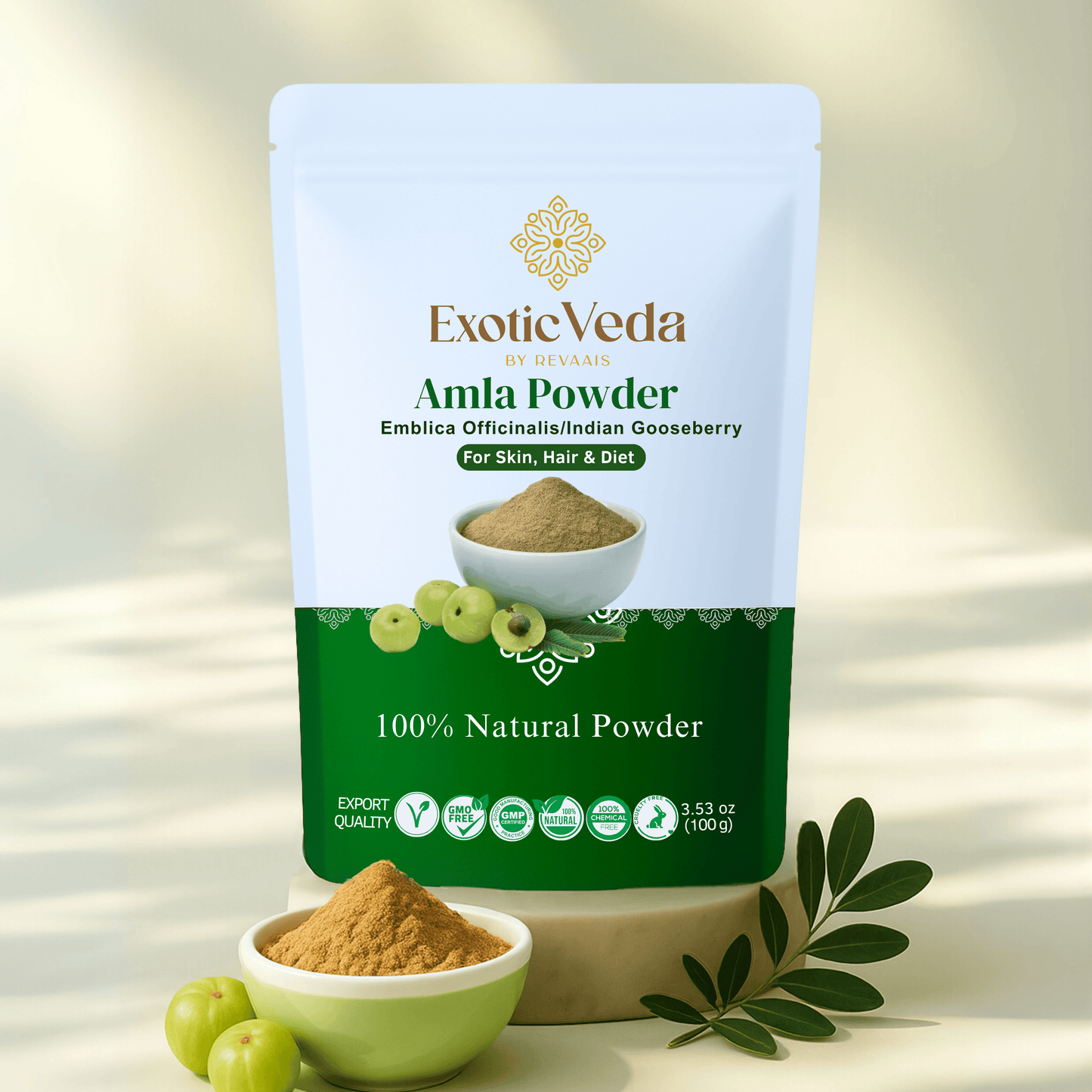 Organic Amla Powder by Exotic Veda – Herbal Supplement for Immunity, Hair Growth, and Detoxification,Vegan, Non-GMO (100g)