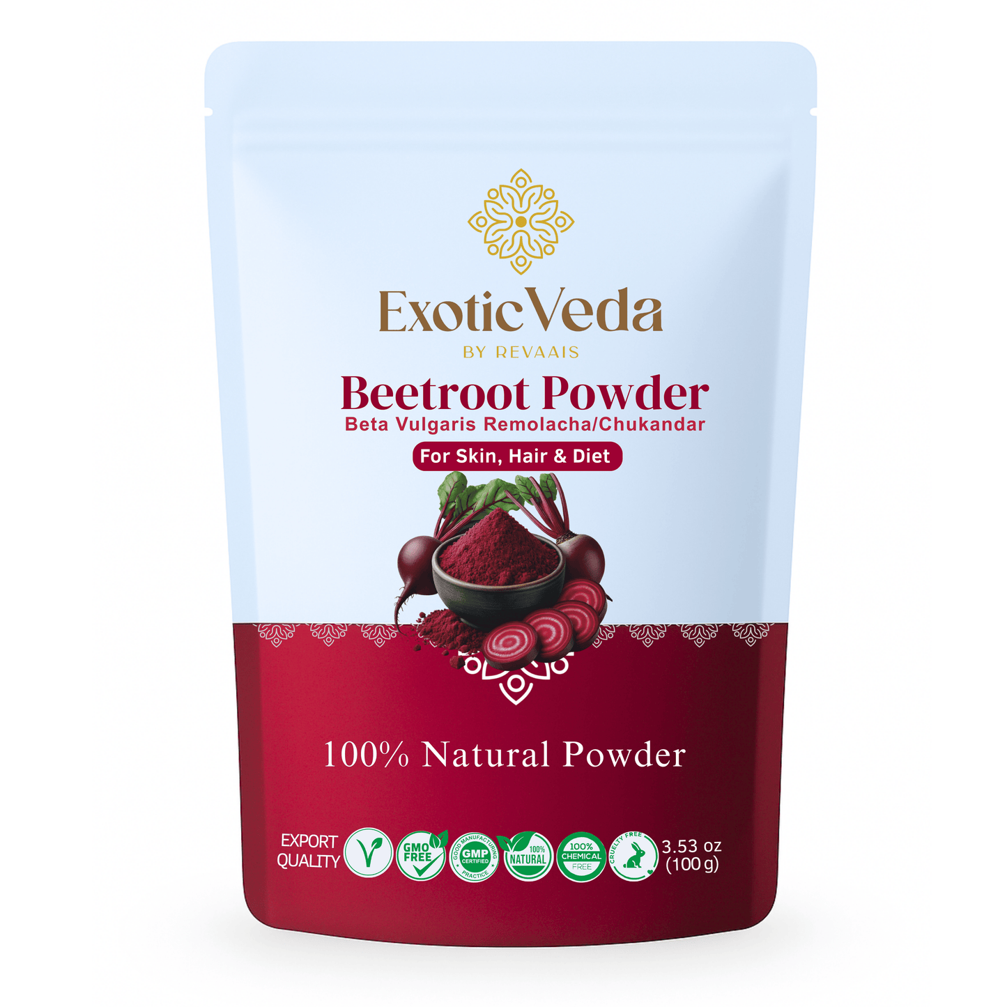 Exotic Veda Beetroot Powder -Vegan & Gluten-Free - 100% Natural, Non-GMO (100g)