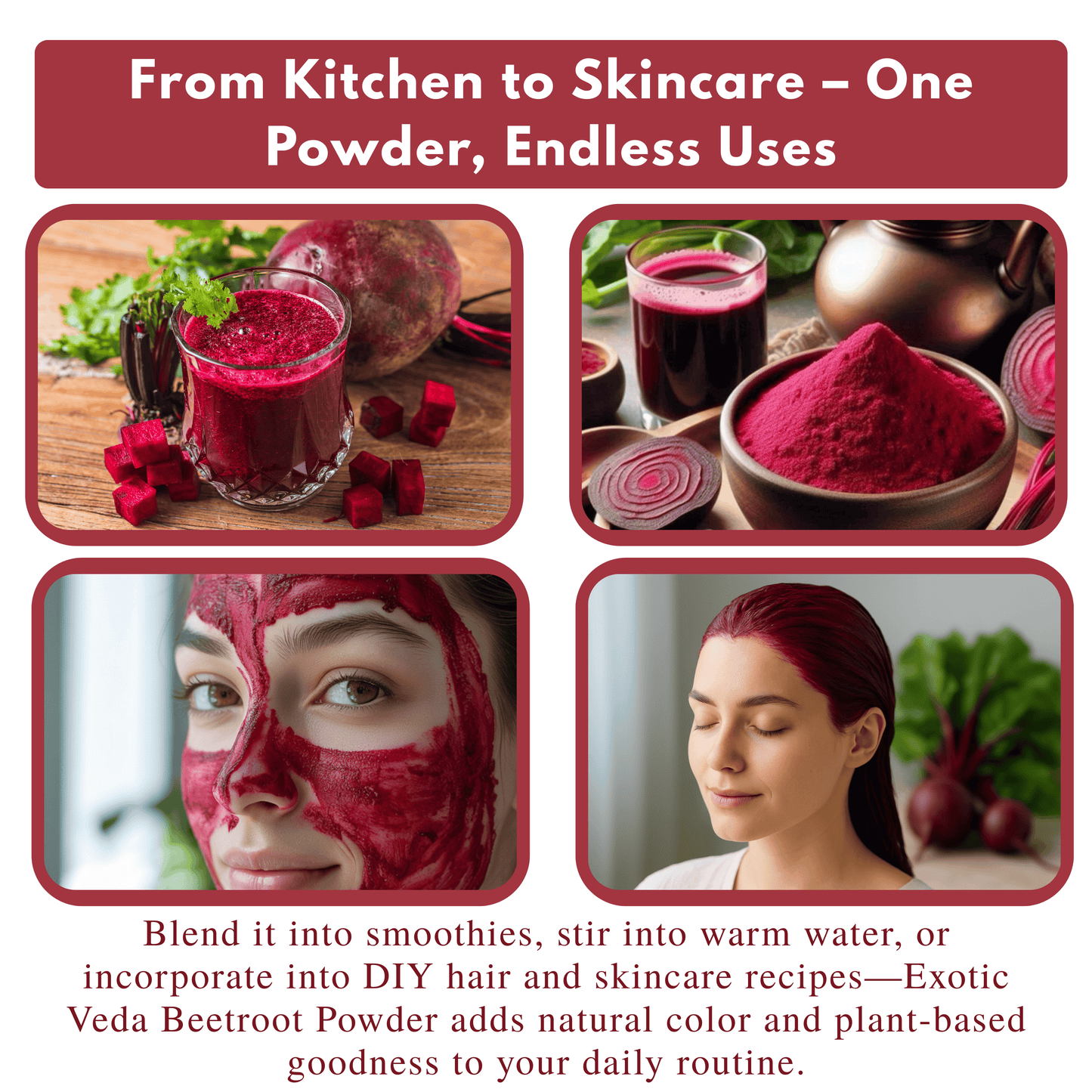 Exotic Veda Beetroot Powder -Vegan & Gluten-Free - 100% Natural, Non-GMO (100g)