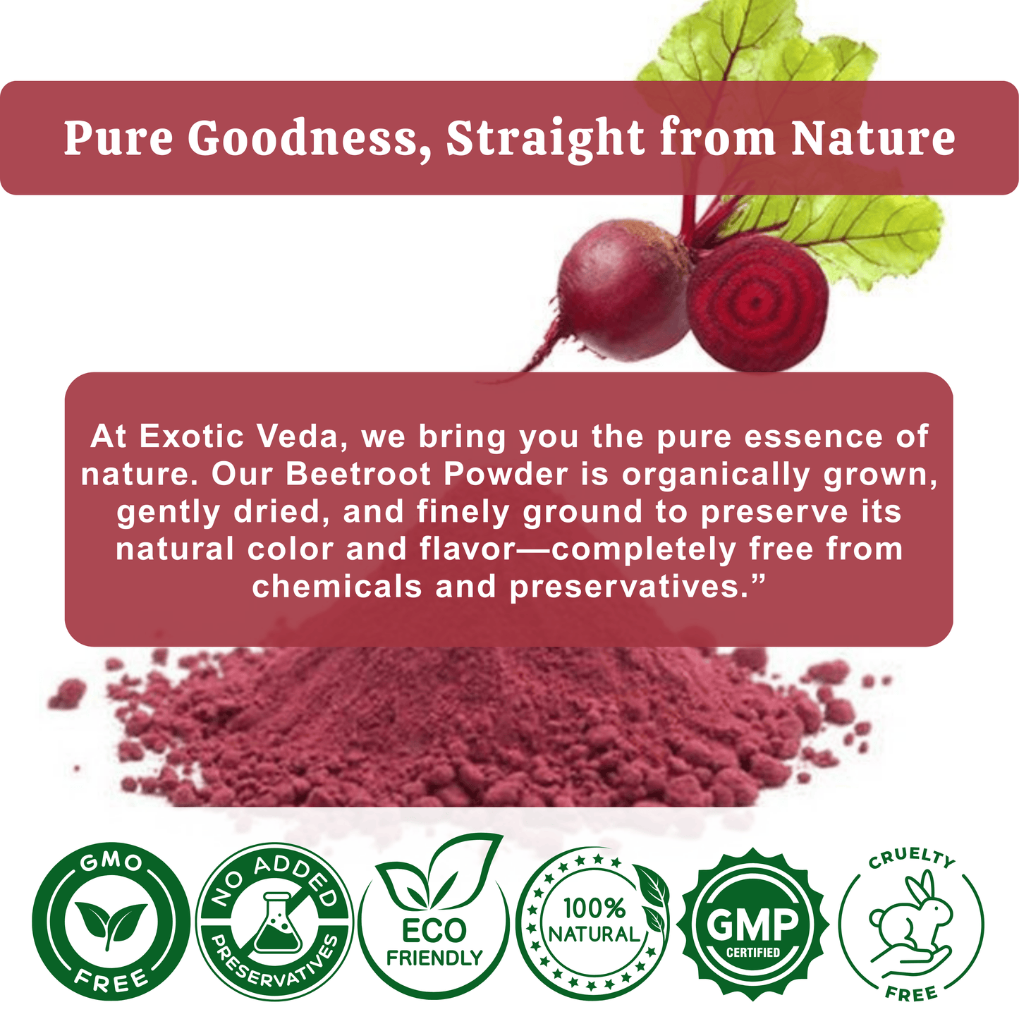 Exotic Veda Beetroot Powder -Vegan & Gluten-Free - 100% Natural, Non-GMO (100g)