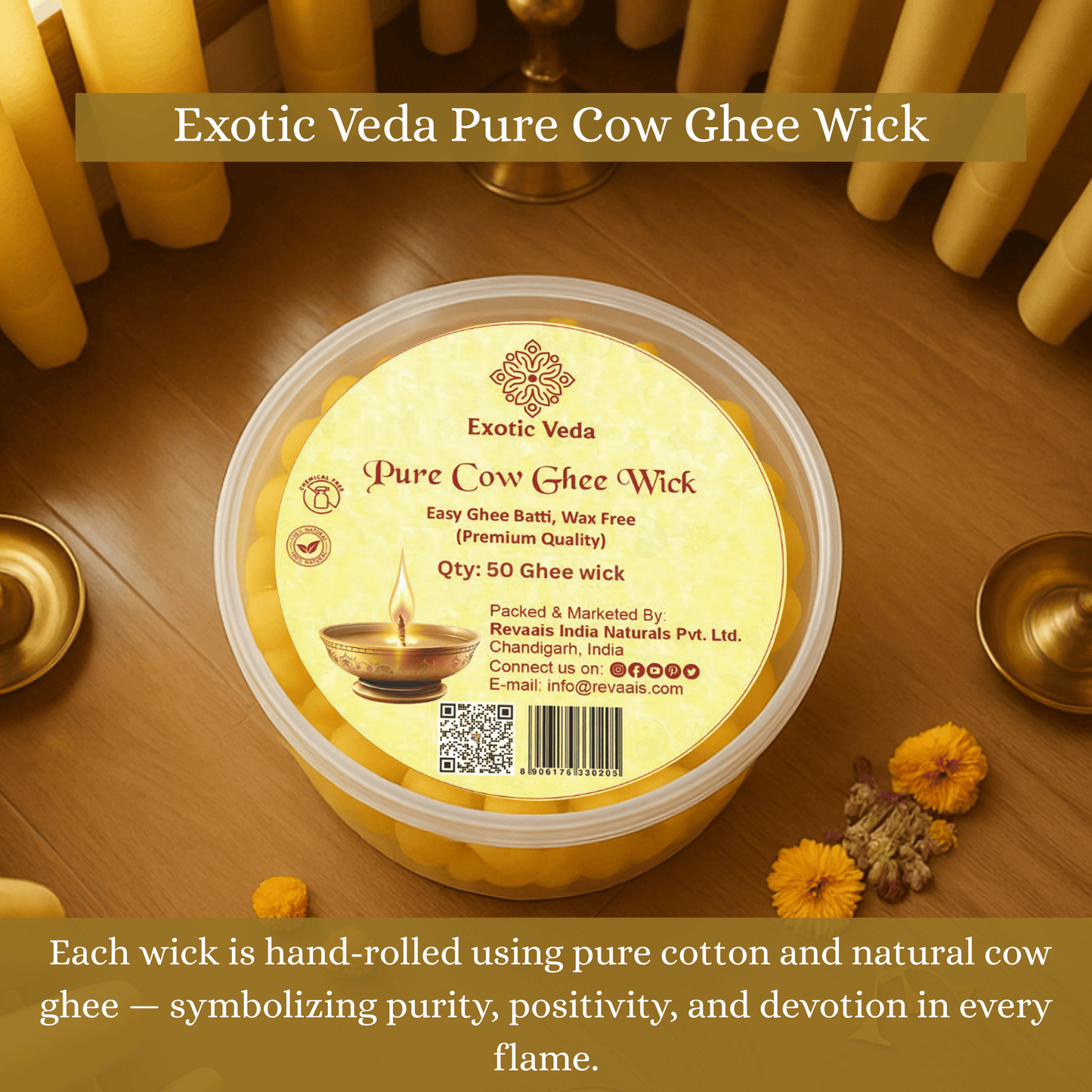 Pure Cow Ghee Diya for Pooja | Ready-to-Use Cotton Batti -Exotic Veda