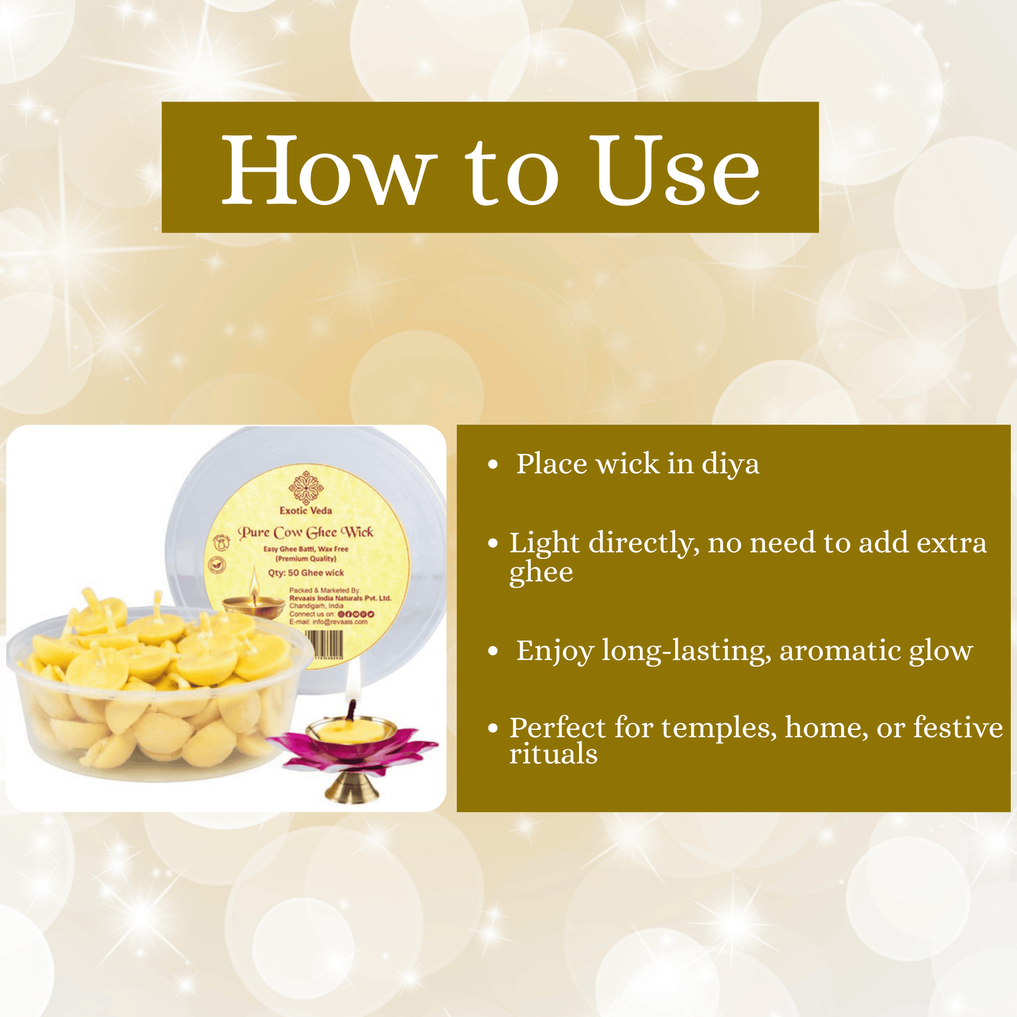 Pure Cow Ghee Diya for Pooja | Ready-to-Use Cotton Batti -Exotic Veda