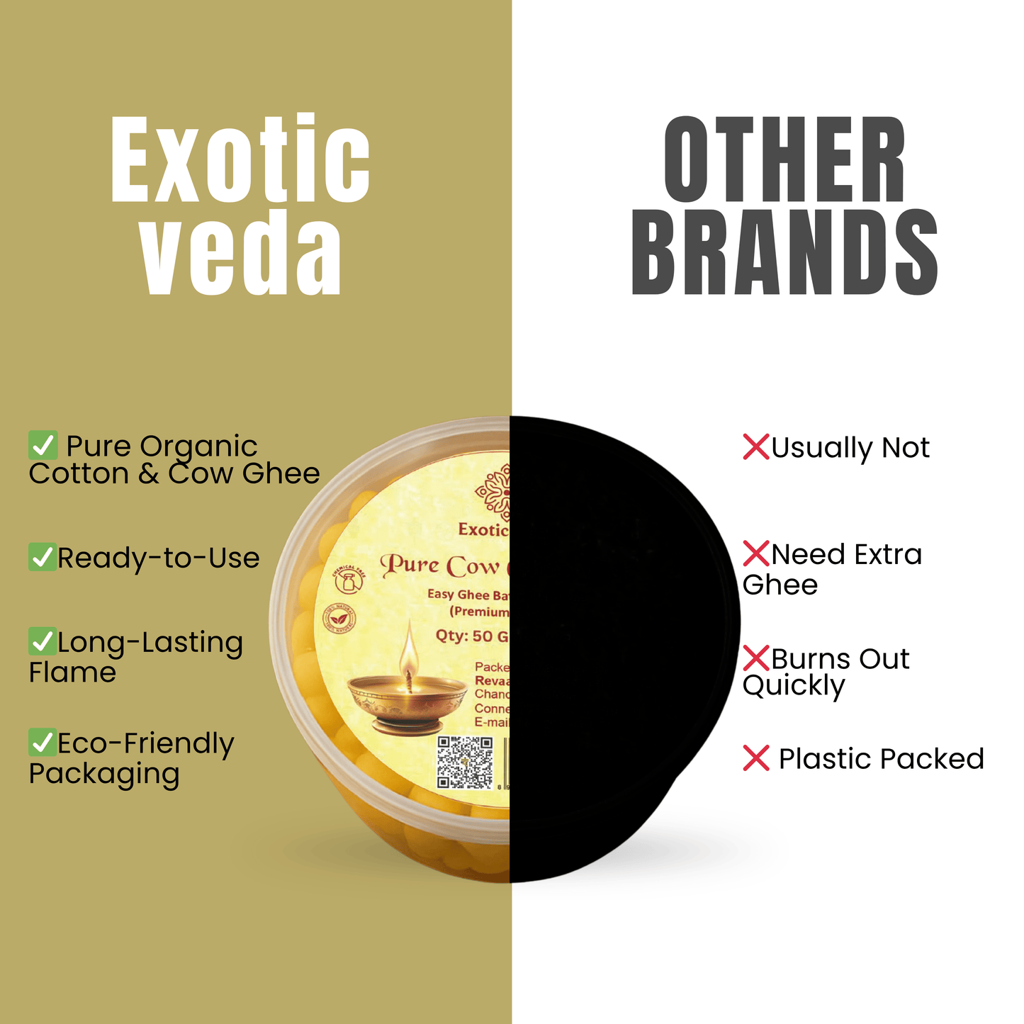 Pure Cow Ghee Diya for Pooja | Ready-to-Use Cotton Batti -Exotic Veda