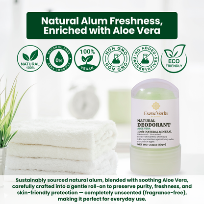 Aloe Vera Alum Roll-On Deodorant – Alcohol-Free, Aluminum-Free, 80g