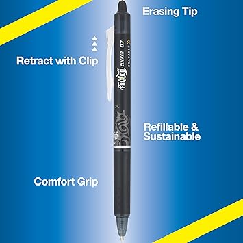 Pilot FriXion Clicker 0.7mm Erasable Gel Pens – Fine Point (6-Pack, Black/Blue) | Smooth Writing & Mistake-Free Erasing