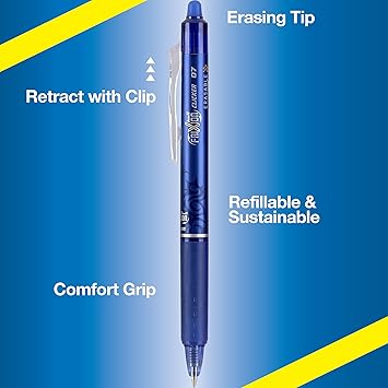 Pilot FriXion Clicker 0.7mm Erasable Gel Pens – Fine Point (6-Pack, Black/Blue) | Smooth Writing & Mistake-Free Erasing