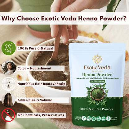 Exotic Veda Organic Henna Hair Color – Natural Hair Dye for Deep Nourishment & Shine