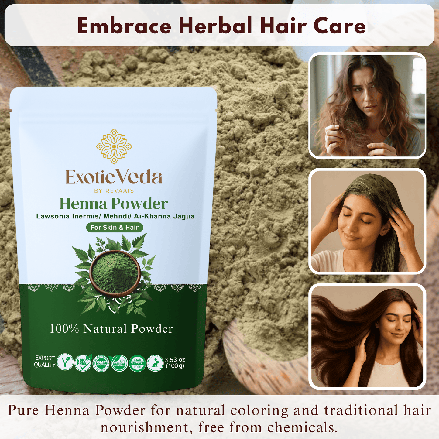 Exotic Veda Organic Henna Hair Color – Natural Hair Dye for Deep Nourishment & Shine