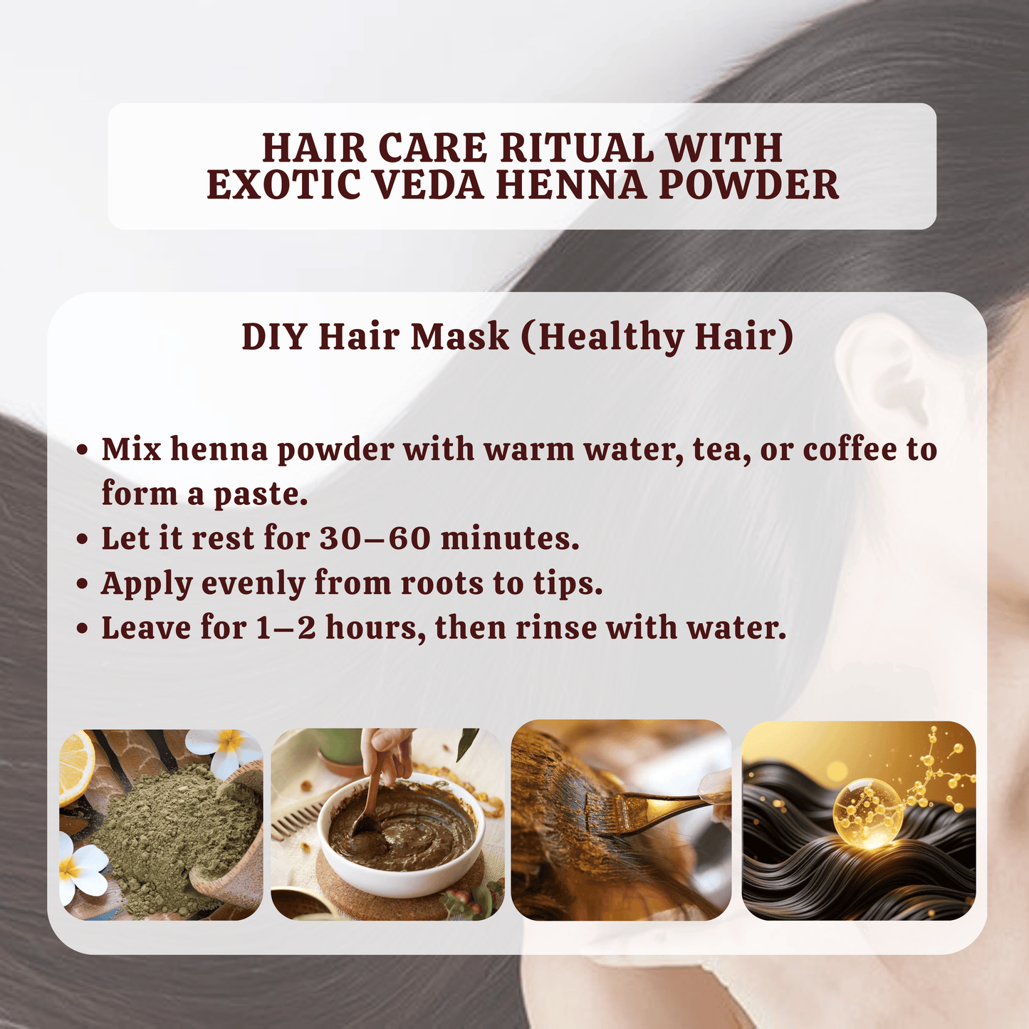 Exotic Veda Organic Henna Hair Color – Natural Hair Dye for Deep Nourishment & Shine