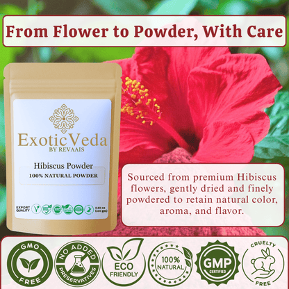 Hibiscus Powder 100g (3.53 oz) – 100% Pure Hibiscus Flower Powder for Tea, Smoothies, Hair & Skin Care