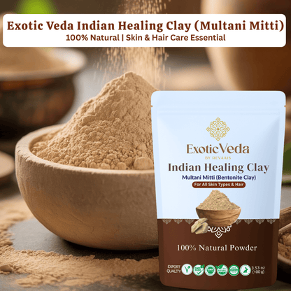 Exotic Veda Multani Mitti Powder (100g) – 100% Pure Natural Bentonite Clay for Skin Cleansing, Exfoliating & Detoxifying