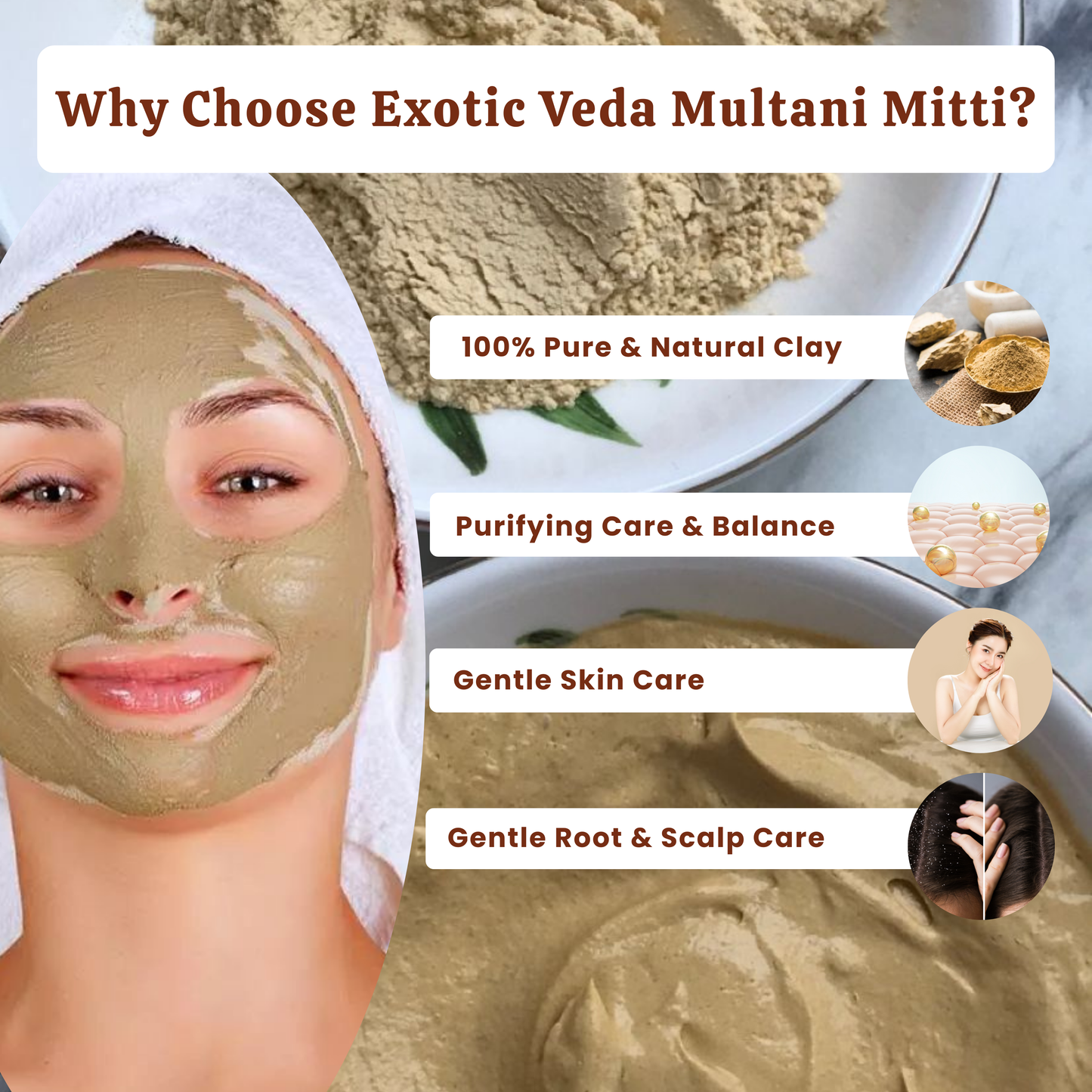 Exotic Veda Multani Mitti Powder (100g) – 100% Pure Natural Bentonite Clay for Skin Cleansing, Exfoliating & Detoxifying