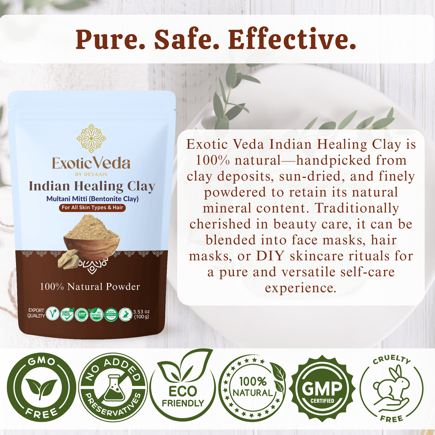 Exotic Veda Multani Mitti Powder (100g) – 100% Pure Natural Bentonite Clay for Skin Cleansing, Exfoliating & Detoxifying