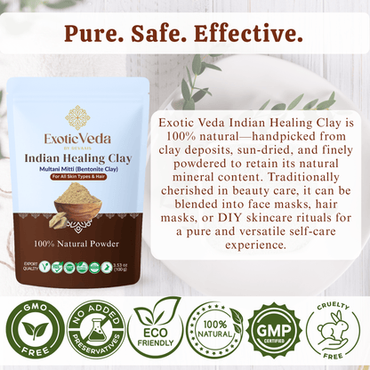 Exotic Veda Multani Mitti Powder (100g) – 100% Pure Natural Bentonite Clay for Skin Cleansing, Exfoliating & Detoxifying