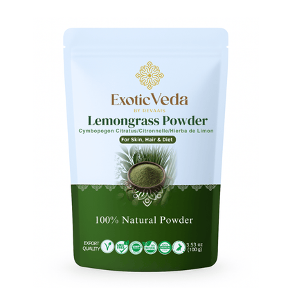 Exotic Veda Lemongrass Powder | Dried Cymbopogon Citratus | 100% Natural & Non-GMO – 100g | Refreshing & Aromatic Herbal Blend