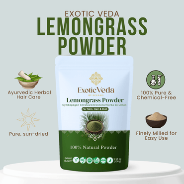 Exotic Veda Lemongrass Powder | Dried Cymbopogon Citratus | 100% Natural & Non-GMO – 100g | Refreshing & Aromatic Herbal Blend