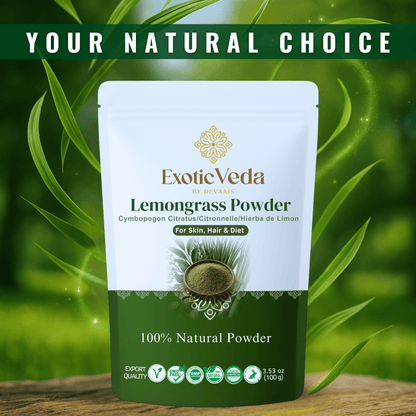 Exotic Veda Lemongrass Powder | Dried Cymbopogon Citratus | 100% Natural & Non-GMO – 100g | Refreshing & Aromatic Herbal Blend